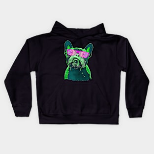 French bulldog 80s style neon with red psychelic glasses Kids Hoodie